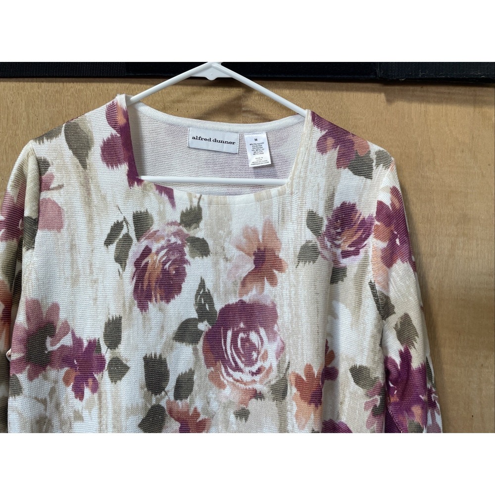Alfred‎ Dunner Women's Floral Print Sparkly 3/4 Sleeve Sweater Medium